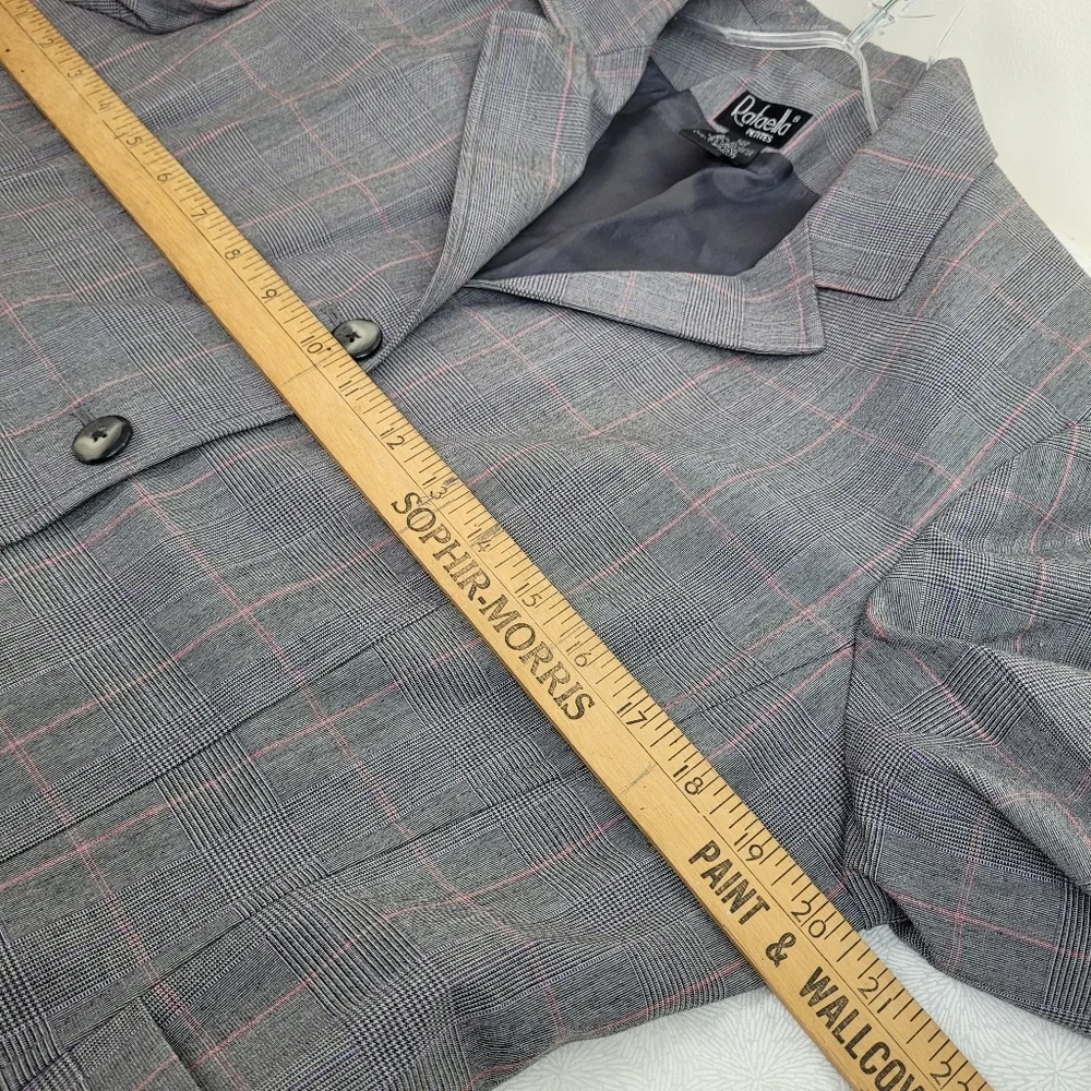 Rafaella Petite Women's Gray Pink Plaid Fitted Lined Blazer Office Work NWT 14